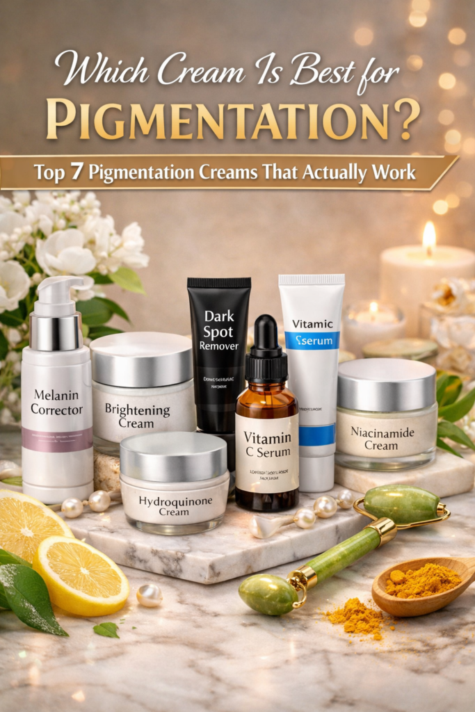 Which Cream Is Best for Pigmentation? Top 7 Expert-Recommended Creams Which cream is best for pigmentation – top 7 skincare creams to reduce dark spots and even skin tone displayed on a marble background